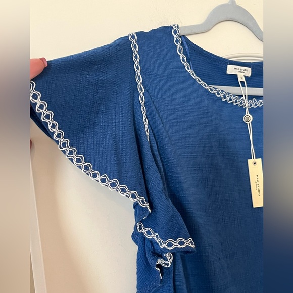 Max Studio Royal Blue Blouse with White Accents Ruffle Sleeve Size 1X - Picture 8 of 15
